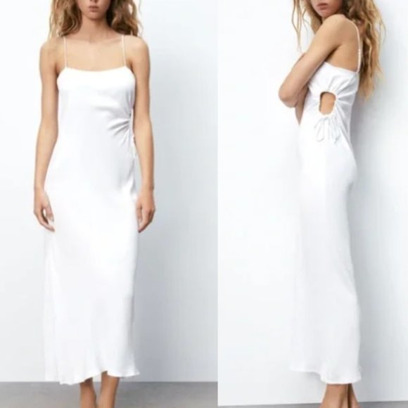Zara Dresses & Skirts - NWT - Zara Satin Effect Cut Out White Dress